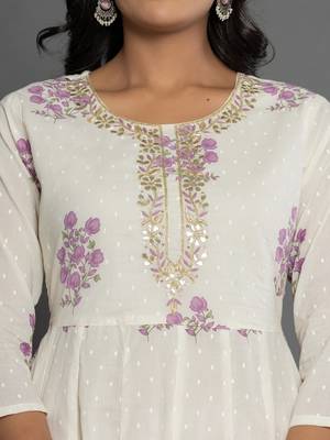  purple & white gota patti cotton anarkali kurta dupatta pant set 4