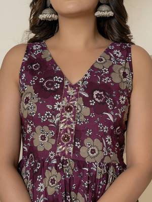  purple pure cotton fit and flare tiered kurta trouser & dupatta set 4