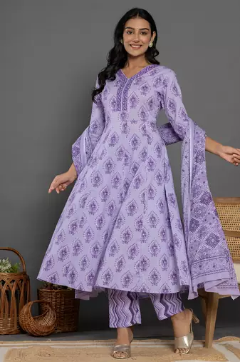  purple cotton ethnic motifs kurta duppta set