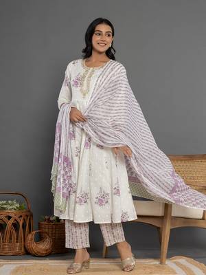 purple gota patti cotton anarkali kurta dupatta pant set 5
