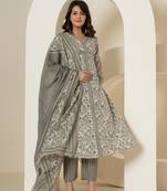  grey sequins work pure cotton anarkali kurta and dupatta set