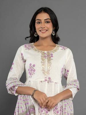  purple & white gota patti cotton anarkali kurta dupatta pant set 5