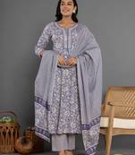  purple mirror work cotton anarkali kurta duppta set