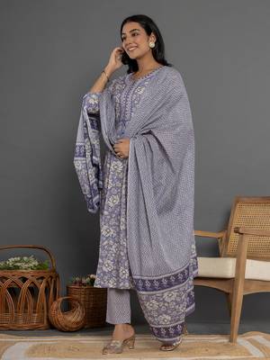  purple mirror work cotton anarkali kurta duppta set 2