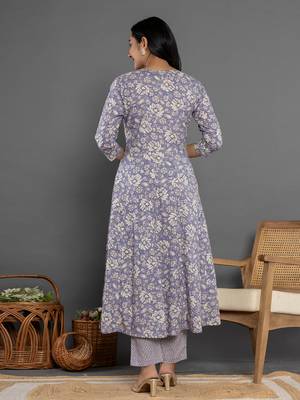  purple mirror work cotton anarkali kurta duppta set 3