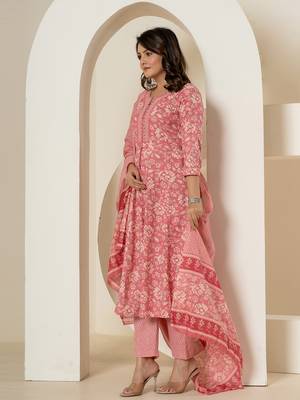  pink mirror work cotton anarkali kurta duppta set 2