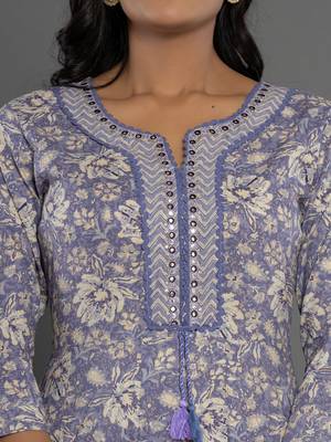  purple mirror work cotton anarkali kurta duppta set 4