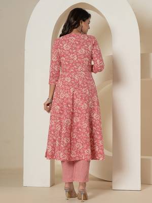  pink mirror work cotton anarkali kurta duppta set 3