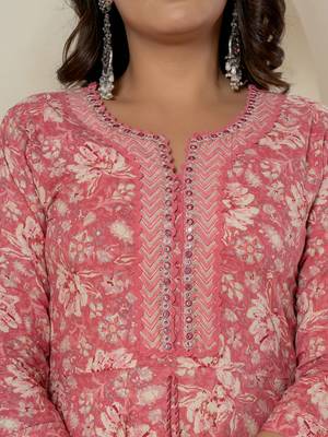  pink mirror work cotton anarkali kurta duppta set 4