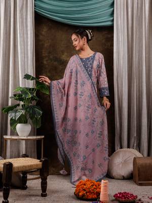  pink cotton schiffli floral print kurta dupatta set with lace detailing 1