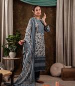  grey cotton schiffli kurta dupatta set with lace detailing