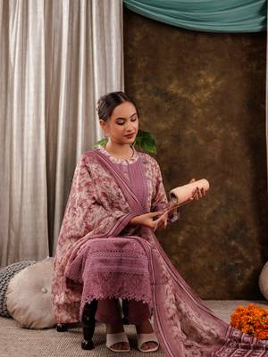  purple cotton schiffli kurta dupatta set with lace detailing 5