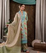  green floral print pure cotton beads straight kurta dupatta set with lace detailing