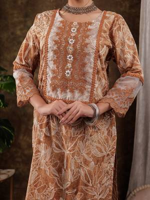  mustard cotton kurta dupatta set with lace detailing 4