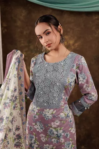  cotton kurta dupatta set with lace detailing
