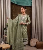  green ethnic motifs pure cotton kurta dupatta set with lace detailing