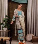  blue cotton kurta dupatta set with lace detailing