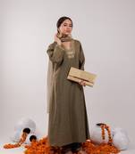 olive green silk embroidered kurta dupatta set