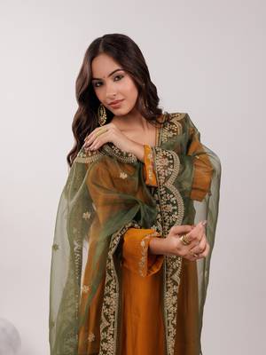  mustard silk embroidered kurta dupatta set 4