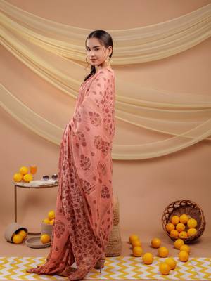  peach floral print pure cotton a-line kurta dupatta set 2