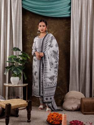  white cotton straight paisley kurta dupatta pant set 1