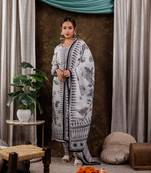  white cotton straight paisley kurta dupatta pant set