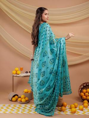  blue floral print pure cotton a-line kurta dupatta set 3