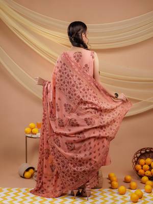  peach floral print pure cotton a-line kurta dupatta set 3