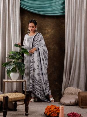  white cotton straight paisley kurta dupatta pant set 2