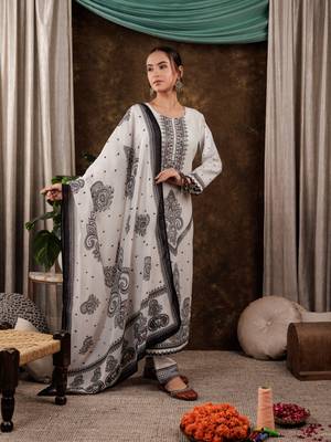  white cotton paisley straight kurta dupatta pant set 1