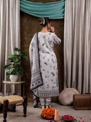  white cotton straight paisley kurta dupatta pant set 3