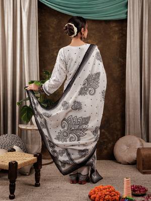  white cotton paisley straight kurta dupatta pant set 3
