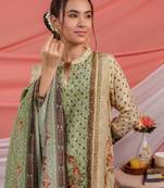  green and cream pure shimmer tissue with pure viscose trouser and shimmer dupatta