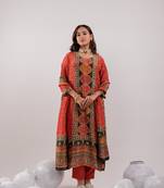  red pure shimmer tissue with pure viscose trouser and shimmer dupatta