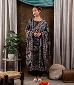 pure muslin silk black ethnic motifs kurta dupatta set