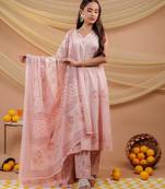  cotton pink sleeveless kurta dupatta set
