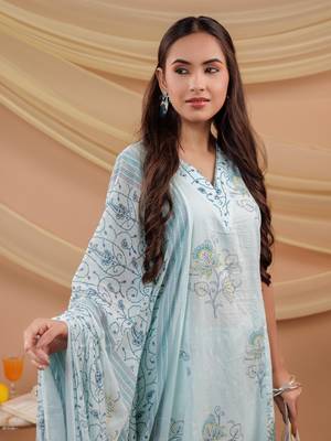  cotton blue sleeveless kurta dupatta set 2