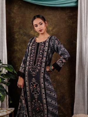  pure muslin silk black ethnic motifs kurta dupatta set 4