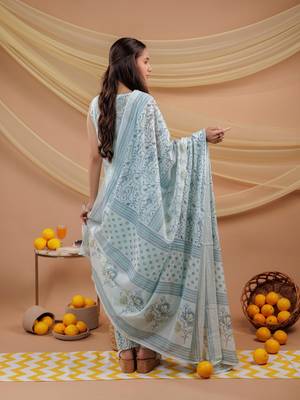  cotton blue sleeveless kurta dupatta set 3