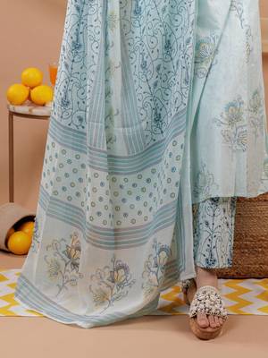  cotton blue sleeveless kurta dupatta set 5