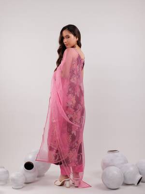  burgundy floral print cotton a-line empire kurta trouser & dupatta set 3