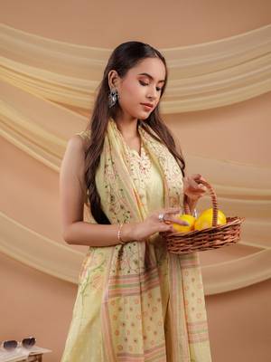  cotton yellow sleeveless kurta dupatta set 5