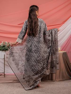  grey floral print cotton straight kurta trouser dupatta set 3