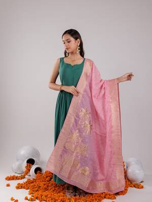  green solid silk blend anarkali kurta trouser & dupatta 1