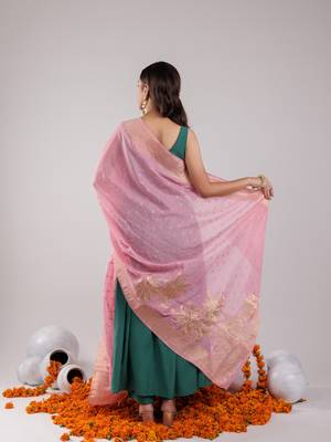  green solid silk blend anarkali kurta trouser & dupatta 3