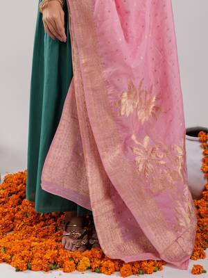  green solid silk blend anarkali kurta trouser & dupatta 5