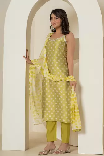  green silk kurta dupatta pant set