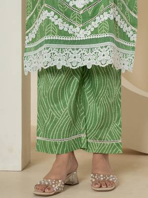  green patch work pure cotton straight kurta and dupatta set 5