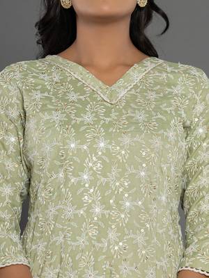  green cotton silk embroidered anarkali kurta dupatta set 4