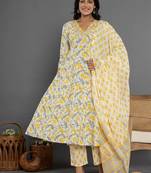  mustard beads & stones cotton anarkali kurta dupatta pant set